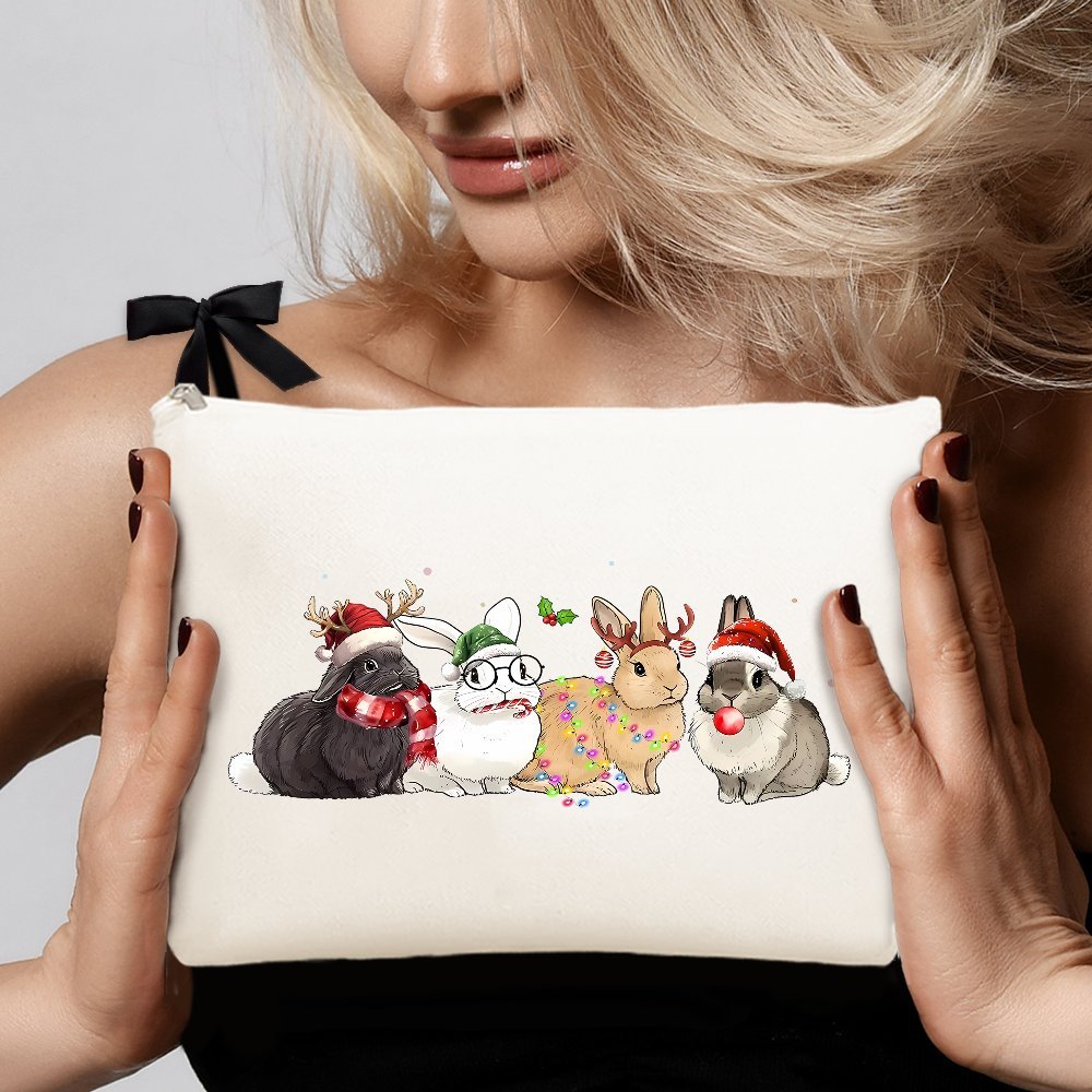 Women'S Retro Bags - A Retro Christmas Rabbit Makeup Bag