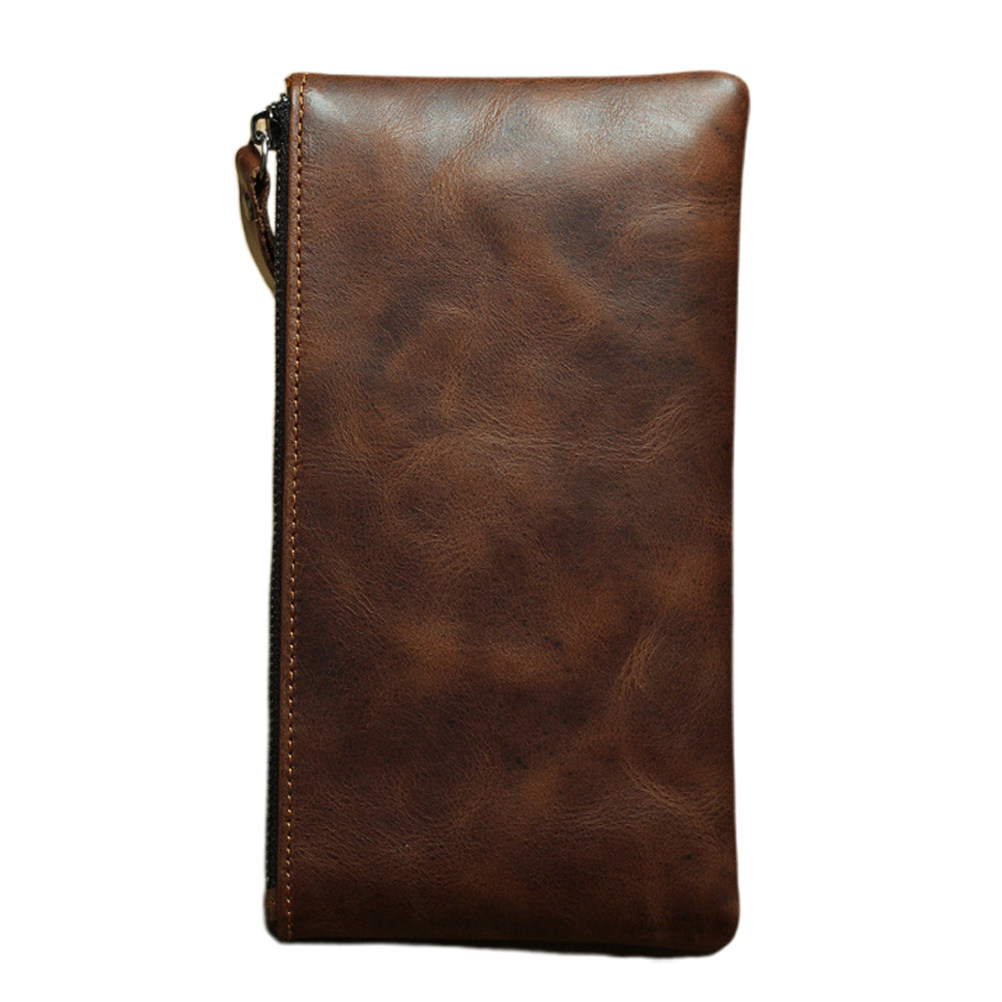 Women'S Retro Bags - Genuine Cowhide Long Purse Wallet Zippered