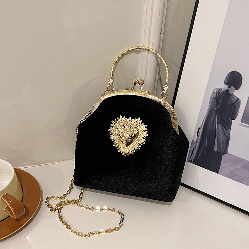 Chains Velvet Frame Heart Dinn - Women Bags In Sale 评论和价格
