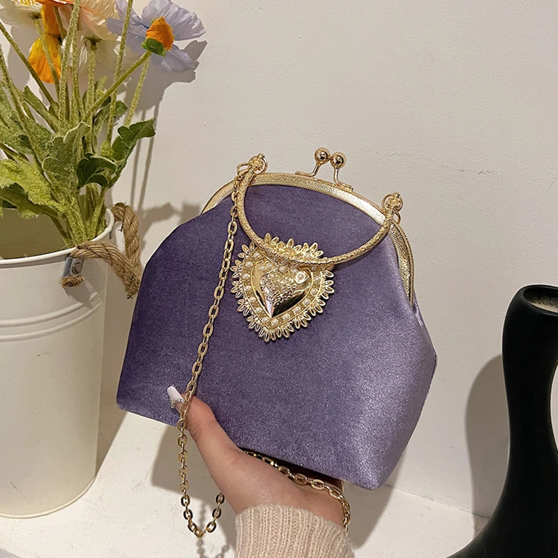 Chains Velvet Frame Heart Dinn - Women Bags In Sale 评论和价格