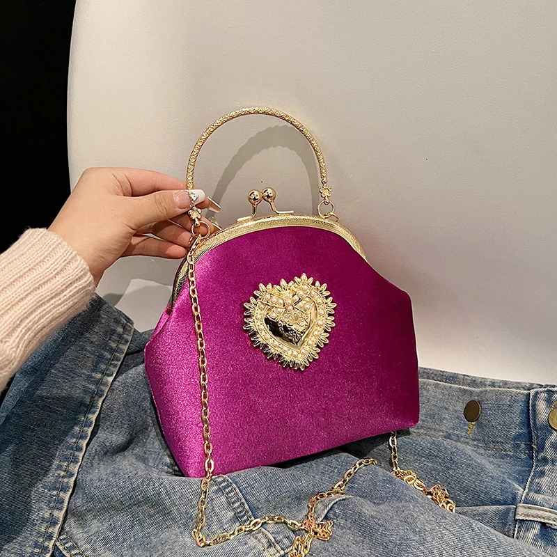 Chains Velvet Frame Heart Dinn - Women Bags In Sale 评论和价格