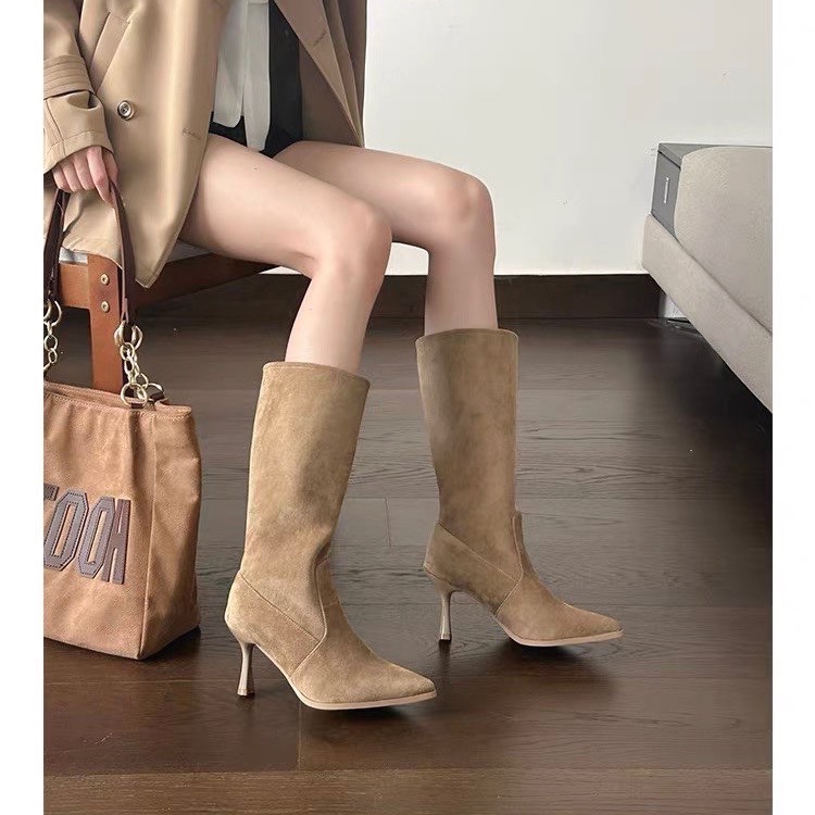 Cow Suede Mid-calf Modern Boot - Women Bags In Sale 评论和价格